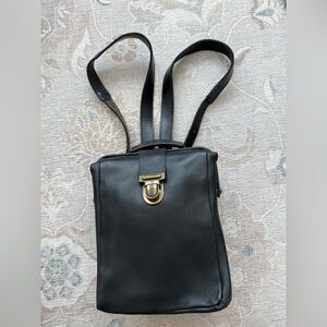 Black Leather Women’s Backpack with Gold-Tone Clasp vintage style